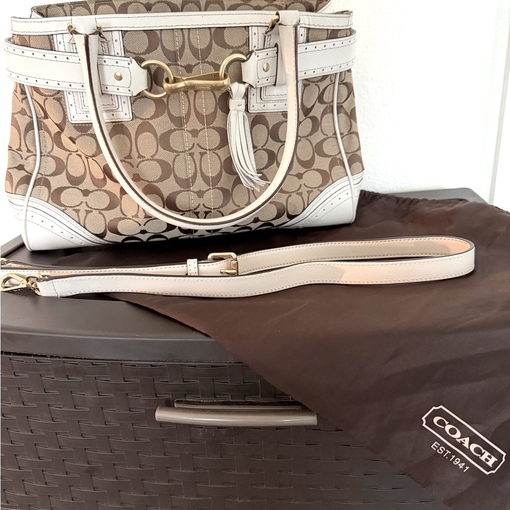 Coach Signature Khaki Ivory Satchel Shoulder Bag Crossbody Y2K EUC Dust Bag